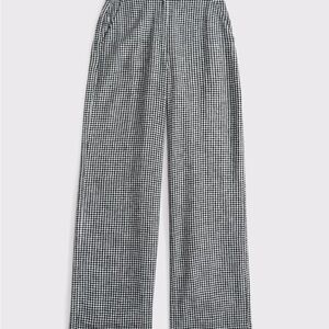 Sloane 27 4S Tailored Linen-Blend Wide Leg Pant in Black Gingham (Curve Love)